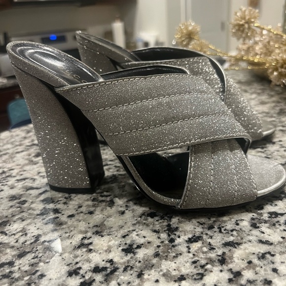 Gucci Silver Glitter Heels, Wedge. Mule - Picture 3 of 4